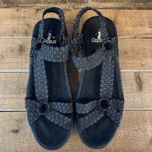 Corky Fabric Strappy Platform Fabric Sandals Black Sz 9